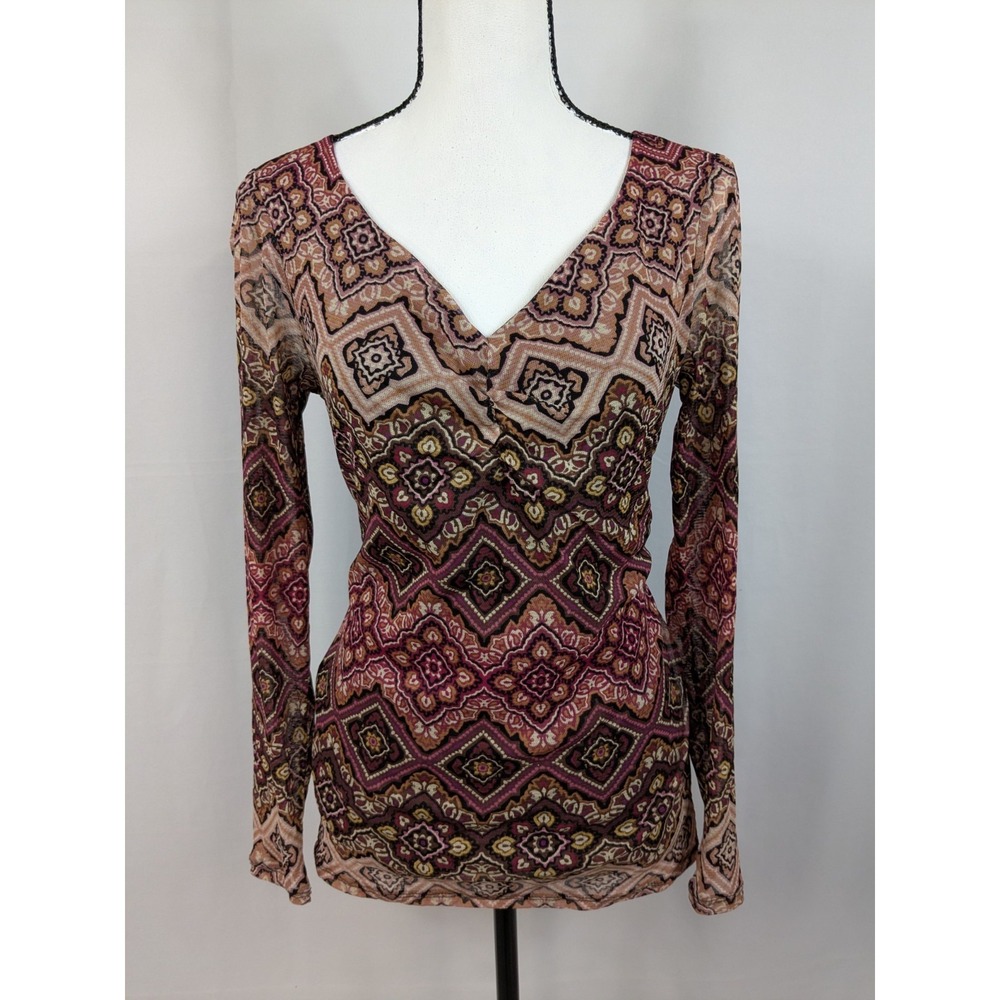 Axcess Women Y2K Long Sleeve Blouse Top Mesh Whimsigoth Boho Brown Size M A094